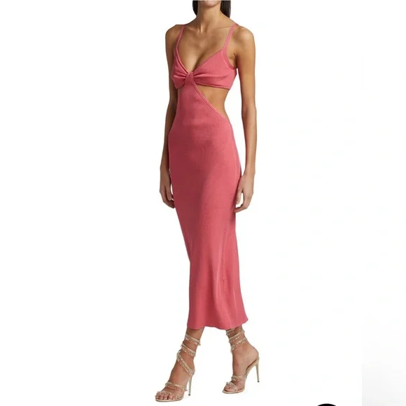 ribbed knit maxi dress long sleeve self-portrait - Gold Lurex Ribbed Knit Maxi Dress